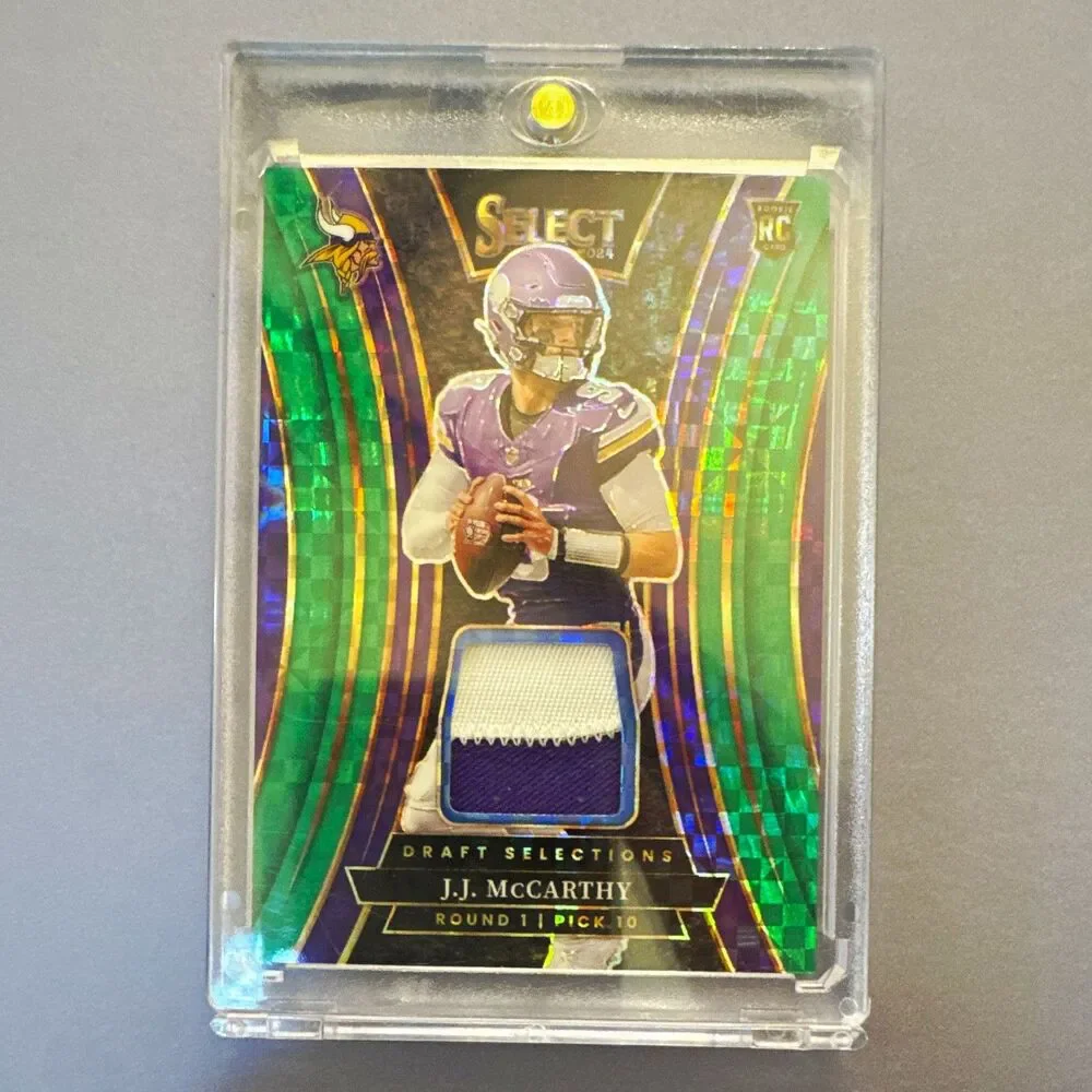 Panini 2024 Select J.J. McCarthy Draft Selections MEM RC Green Prizm /5